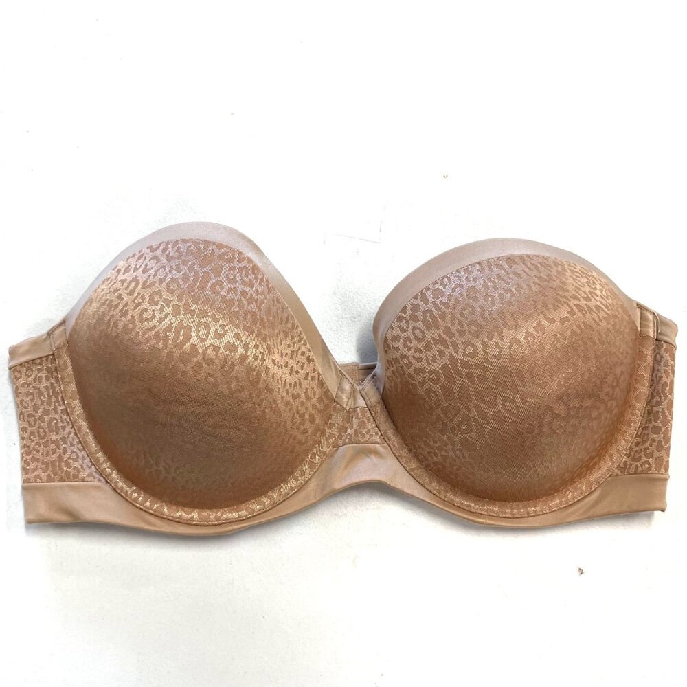 Ambrielle 42D Lightly Lined Strapless Bra Leopard Print Underwire Pushup Tan